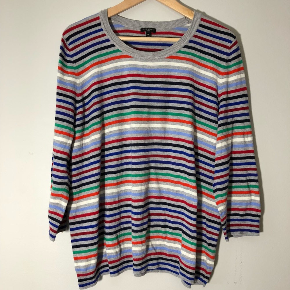 Talbots Woman 3/4 Sleeve Striped Sweater